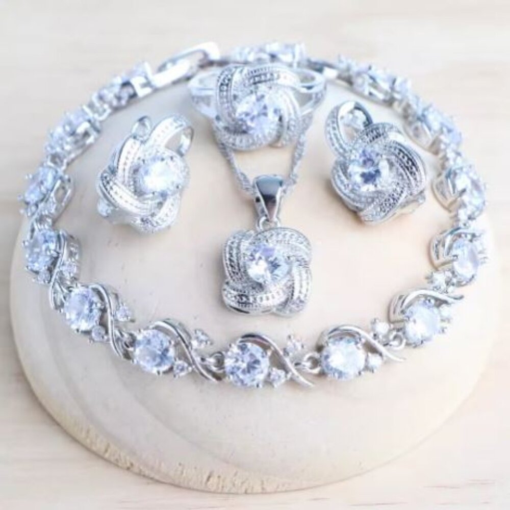 White Color Zirconia Women Jewelry Sets 925 Sterling Silver Wedding Bridal